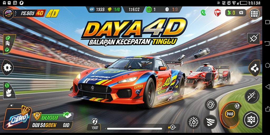 Tampilan gameplay inovatif dari DAYA4D dengan mobil balap yang cepat.