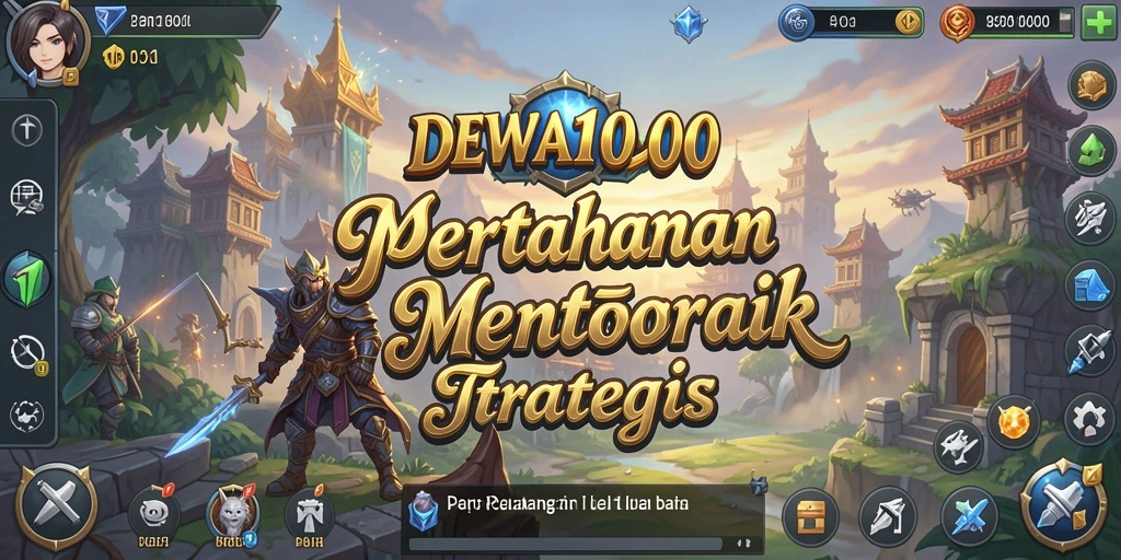 Screenshot utama DEWA1000 menampilkan aksi menara pertahanan yang mendebarkan.