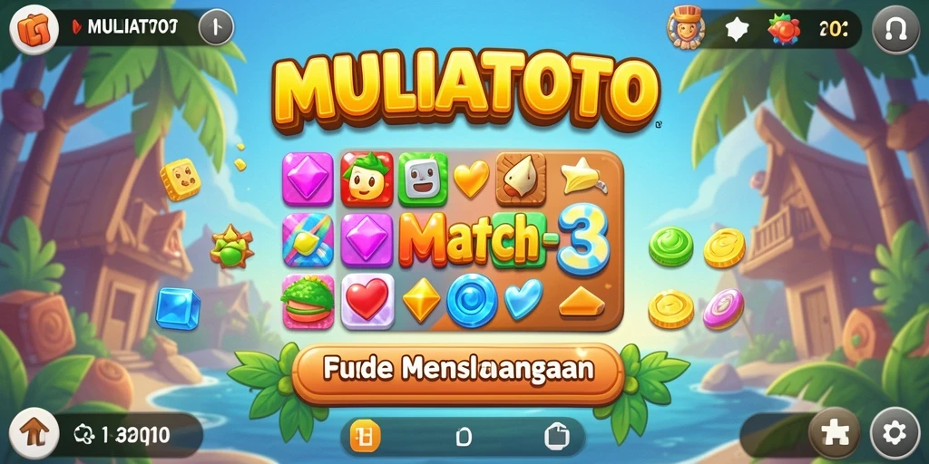 Screenshot gameplay <strong>MULIATOTO</strong> menampilkan aksi mencocokkan batu berwarna-warni yang seru.